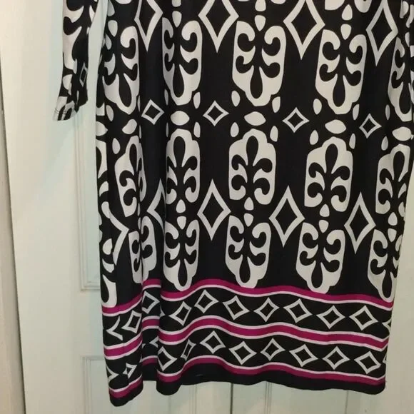Tiana B. Long Sleeve Black and White Dress with Pink Trim - Picture 4 of 7